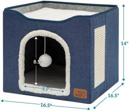 Camas de cama para gatos de interior, caverna grande gato, Pet Cat House com bola fofa pendurada e Scratch Pad, Kennel Pet Nest - Image 5