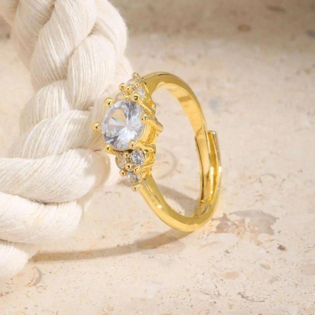 Conjunto De Moldura Quadrado Cubic Zirconia Anel De Corrente Frisada Para As Mulheres, Anéis De Noivado Prometido, Acessórios De Aço Inoxidável
