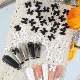 Decoração de arte de resina, bowknot 3D, elegante ornamento manicure, preto e branco, 50 peças - Image 1