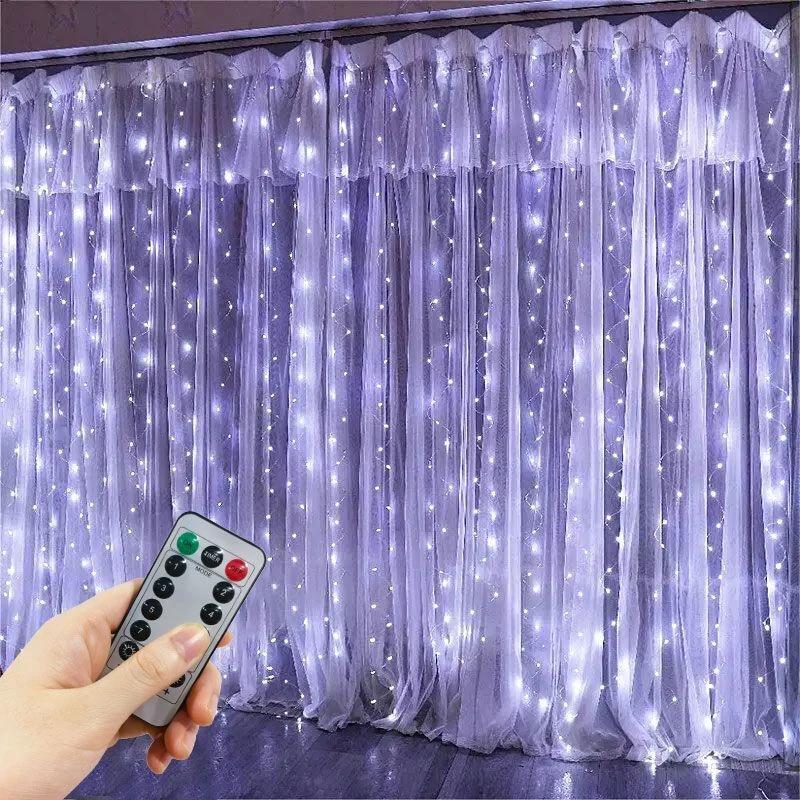 Luzes de cortina LED com USB, 8 modos, controle remoto, casamento, casa, festa, parede, janela, jardim de fadas, decorações de Natal, 1 pacote - Image 1