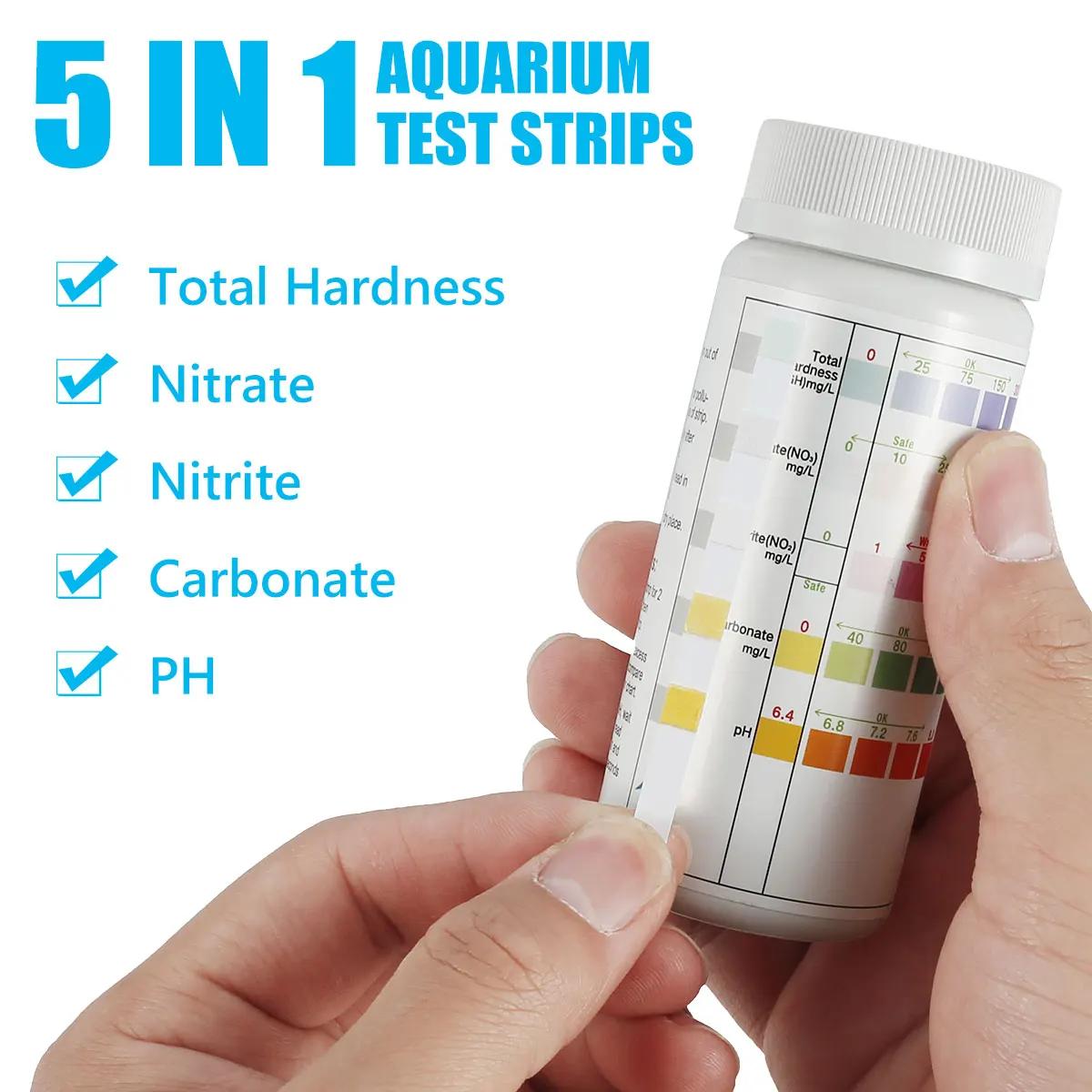 Água do aquário qualidade teste tiras, Fish Tank Test Kit, água doce salgada, tiras de teste PH, 7 em 1, 100pcs - Image 1
