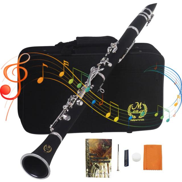 Clarinete Bb de 17 Teclas com Estojo e Acessórios: Pano de Limpeza e Chave de Fenda incluídos