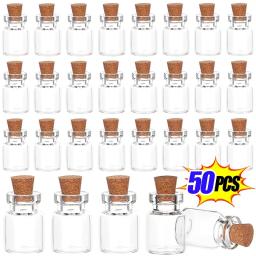 Mini garrafas de vidro transparente com rolha de cortiça, frascos para decoração de festa de aniversário de casamento de natal, frascos diy, presente com 10/50 peças - Image 1
