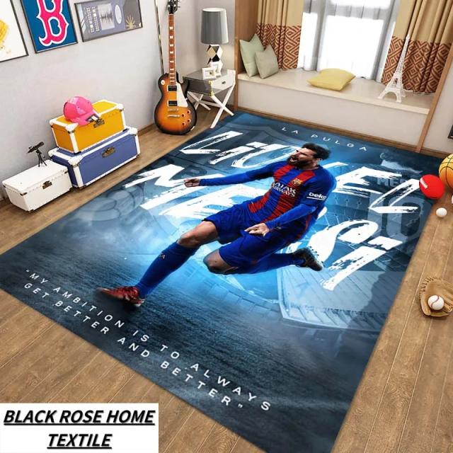 Tapete Antiderrapante 3D HD com Estampa de Messi, Ronaldo, Mbappé e Neymar para Quarto e Sala de Estar Luxuosa