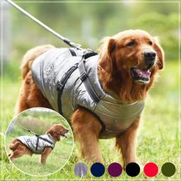 Grande jaqueta para cães de estimação com arnês inverno quente roupas para cães para labrador à prova dwaterproof água grande casaco chihuahua buldogue francês outfits - Image 4