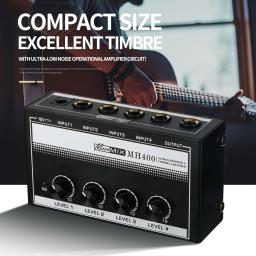 Ultra baixo ruído Mini linha Mixer, 4 canais, Mixer de áudio, 1/4 "TS entradas de saída, Volume Control para guitarras, baixo, teclado MH400 - Image 3