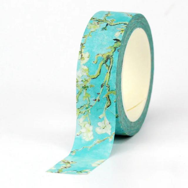 Fita Washi Floral Branca e Azul para Planejador - 10m de Adesivo Decorativo