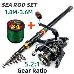 Telescópico Mar Pesca Rod Combo, Portátil Viagem Pólo De Carbono, Baitcasting Reel, Linha PE Kits, 2000 a 5000 Series, 1,8 a 3,6 m - Image 1