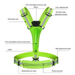 Colete Refletivo LED para Noite, Correias ajustáveis, Colete de segurança para ciclismo, USB Recarregável, 3 modos de luz - Image 5