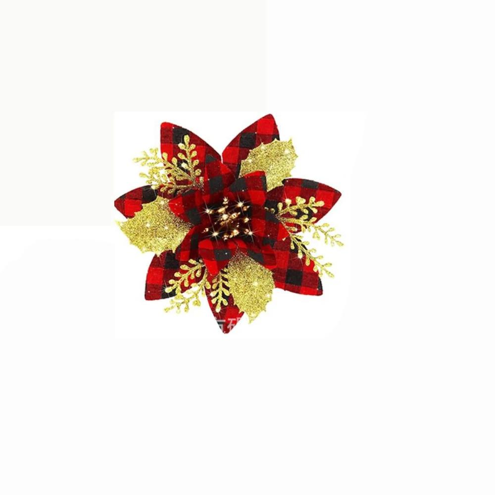 Poinsétia Artificial Flores com Clipes Hastes, Árvore De Flores De Natal, Ornamentos Pendurados, Decoração Da Festa, Glitter, 8Pcs - Image 1