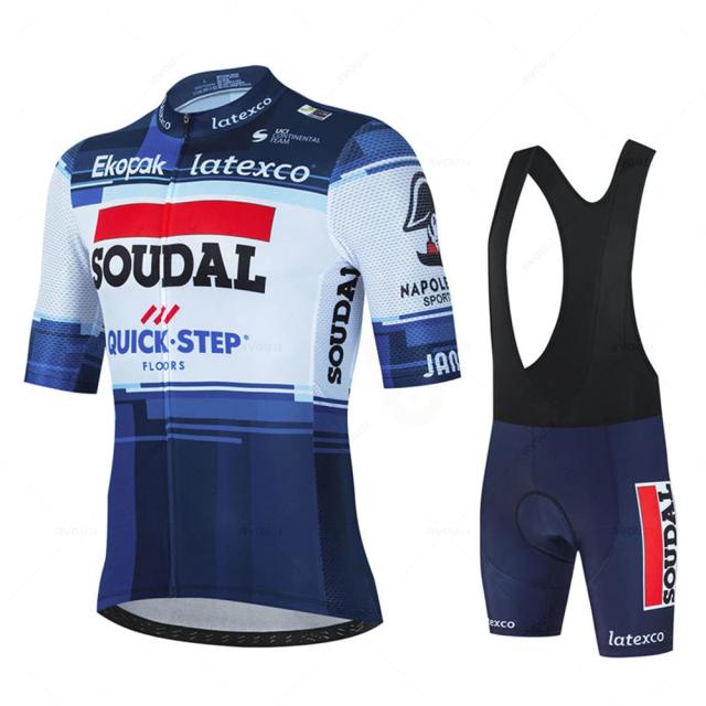 Soudal Conjunto Ciclismo Verão França Manga Curta Respirável 19D Gel Pad