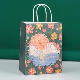 Saco De Embalagem De Presente De Papel Kraft portátil com Alça, Linda Pintura A Óleo Sacola, Dia Dos Namorados, Caixa De Presente De Festa De Casamento, 4Pcs - Image 4