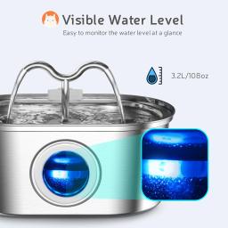 Dispensador De Água De Aço Inoxidável Para Animais De Estimação, Bomba Silenciosa, Fonte Automática, Luz LED, Tigela De Beber De Gato E Cachorro, Distribuidor De Água, 108oz, 3.2l - Image 3