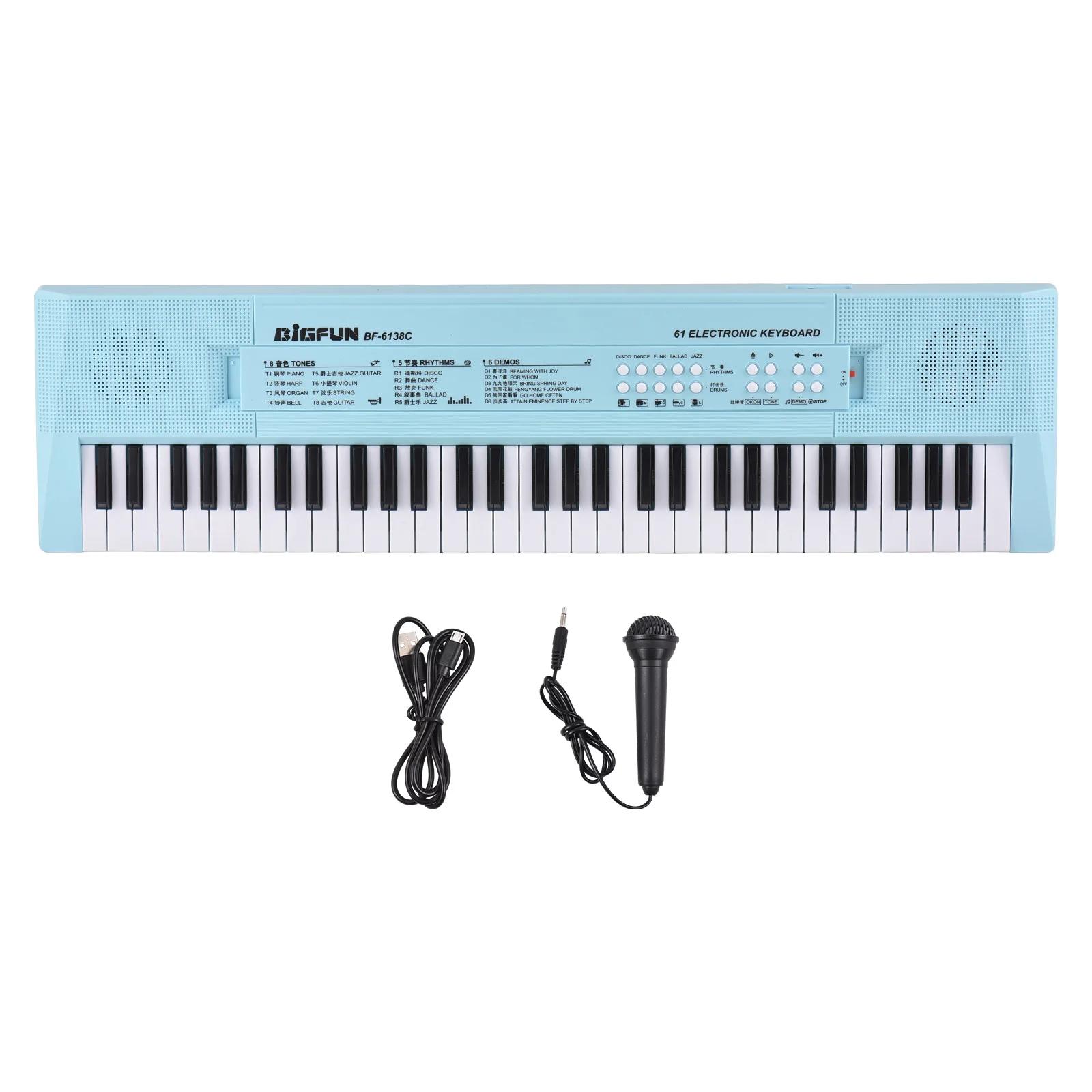 Piano Teclado Eletrônico com Microfone, Modo Dual Power, Instrumento Musical, 6 Músicas Demonstração, 61 Teclas - Image 1