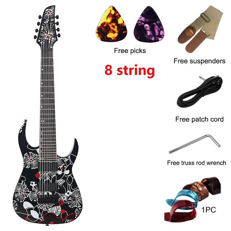 24 trastes guitarra elétrica 8 cordas instrumentos musicais 39 Polegada árvore burl pele superior sólido okoume corpo de madeira nova chegada - Image 1
