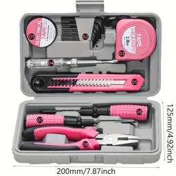 Conjunto de ferramentas domésticas para mulheres, rosa, bricolage, 13pcs kit básico inicial para senhoras, ferramentas básicas para casa, escritório e dormitório universitário - Image 6
