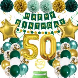Decorações de festa para homens e mulheres, papel pom poms, balões para 30 °, 50 ° e 60 ° aniversário, verde e dourado - Image 5