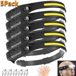 1 ~ 5 pacote farol usb recarregável led sensor lanterna xpe + cob tocha acampamento à prova dwaterproof água para lanterna de pesca - Image 1