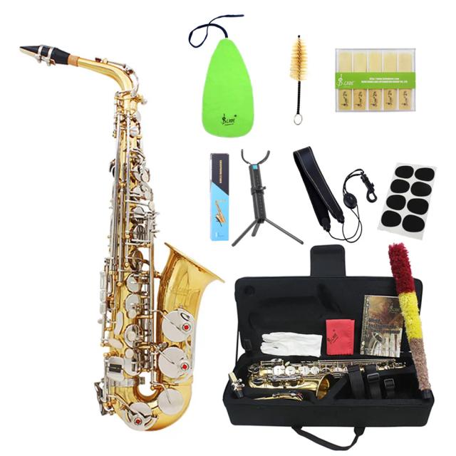 Saxofone Alto SLADE-Eb Profissional em Latão com Acessórios Completo: Reeds, Correias, Tooth Pad e Escova