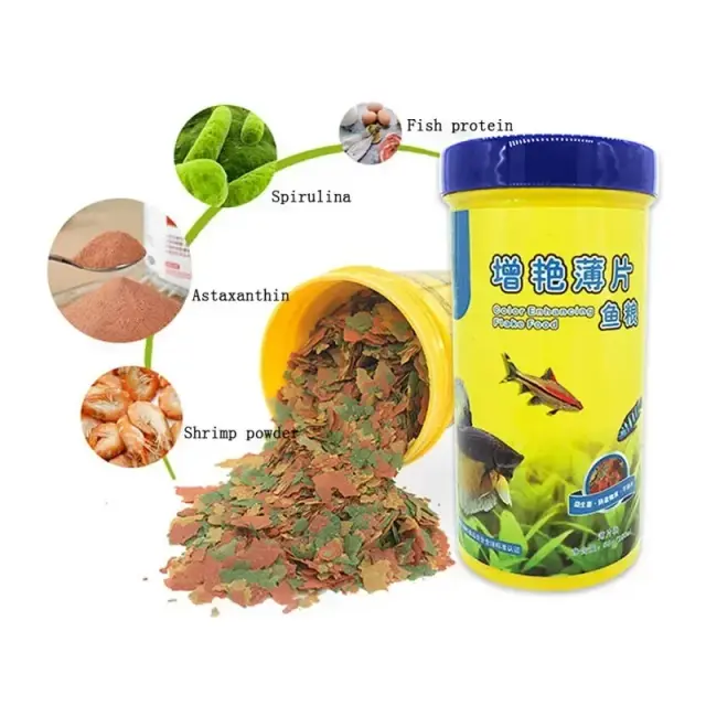 Flocos Nutritivos para o Crescimento dos Peixes Tropicais: Alimento Colorido que Realça o Brilho e a Saúde Aquática