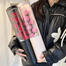 Caixa De Embalagem De Flor De Rosa, Cartão Redondo, Caixas De Presente Transparente, Decoração, Suprimentos Do Dia Dos Namorados, Casamento - Image 2