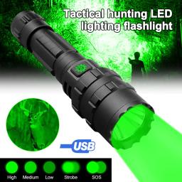 Lanterna LED tática com 5 modos, caça tocha, USB recarregável, Power by 18650 bateria, verde, vermelho, L2, profissional - Image 1