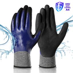 Luvas de proteção resistentes a cortes impermeáveis, unissex, durável e de alto desempenho, revestimento de látex duplo isolado, Super Gri - Image 1
