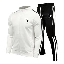 Conjunto de treino com zíper masculino, moletom e moletom, terno esportivo, corrida, roupa de fitness, novo, 2024 - Image 3