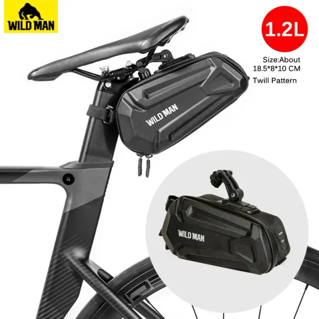 Saco de Sela Impermeável para Bicicleta com Shell Duro e Acessórios, 1.2L, Ideal para Luzes Traseiras e Fácil de Pendurar