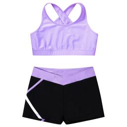 Crianças Meninas Dança Ginástica Esportes Outfits Sem Mangas Top Colheita com Shorts Treino Set 2 PCS Yoga Workout Verão Menina Roupas - Image 4