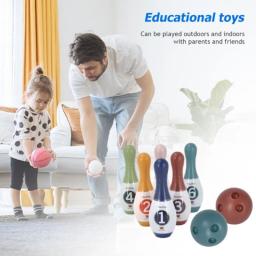 Boliche de brinquedo infantil com pinos plásticos e 2 bolas, criança interior e exterior jogos, presentes de aniversário educativos para meninos e meninas - Image 6