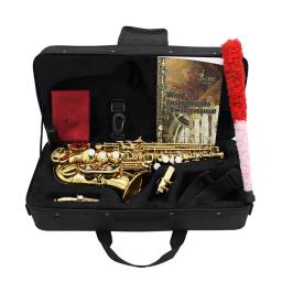 Saxofone soprano de bronze dourado esculpido padrão sax pérola branco escudo botões bocal palhetas pescoço instrumento vento acessórios - Image 2