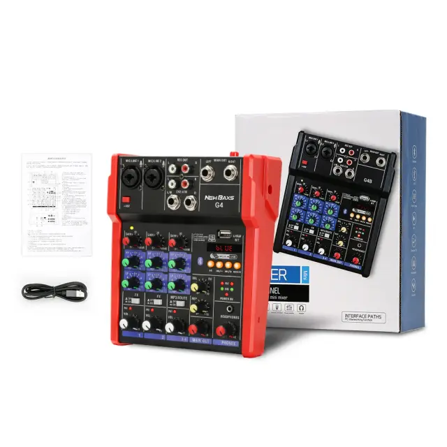 Console de Mistura BAXS-DJ com Bluetooth, 4 Canais, Monitor de 48V e Sistema de Karaoke USB