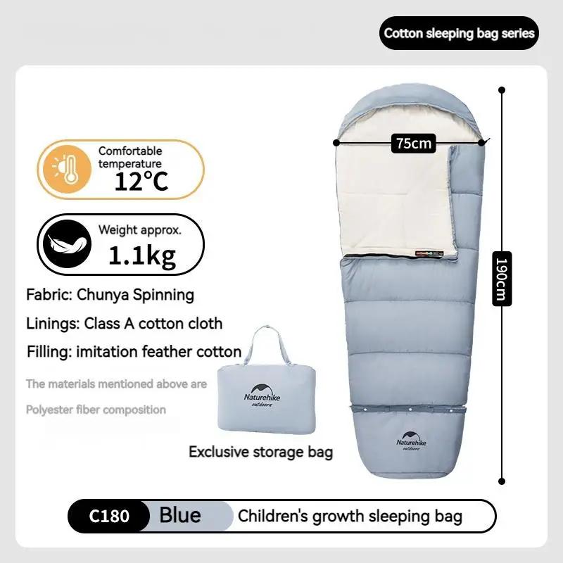 Naturehike saco de dormir infantil ultraleve, saco de dormir de algodão emendável com estilo mamãe com chapéu para acampamento ao ar livre 12 ℃ ~ 8 ℃ - Image 1