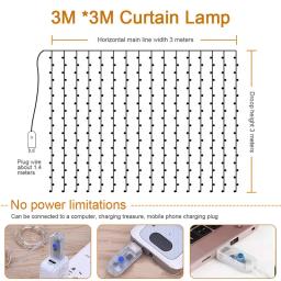 Cortina Garland LED String Lights, Decoração Festival, USB, Controle Remoto, Feriado, Casamento, Fairy Lights for Bedroom, Home, 8 Modos - Image 6
