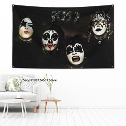 Poliéster Impressão Digital Banner, Rock Band Kiss, Garagem, Wall Art, Out Door Decoração, 60x90cm - Image 2
