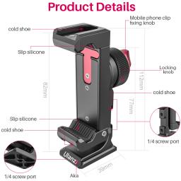 Ulanzi-ST-27 Metal Vertical Shooting Phone Mount Holder, Clip com Cold Shoe para Live, Wireless Go, Microfone, Luz de Vídeo, Vlog - Image 4
