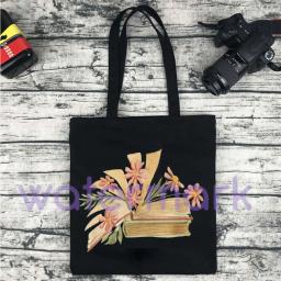 Livros florais aguarela tote sacos literatura pressionado flores água cor máquina de escrever aquarela ilustração totes eco saco - Image 4