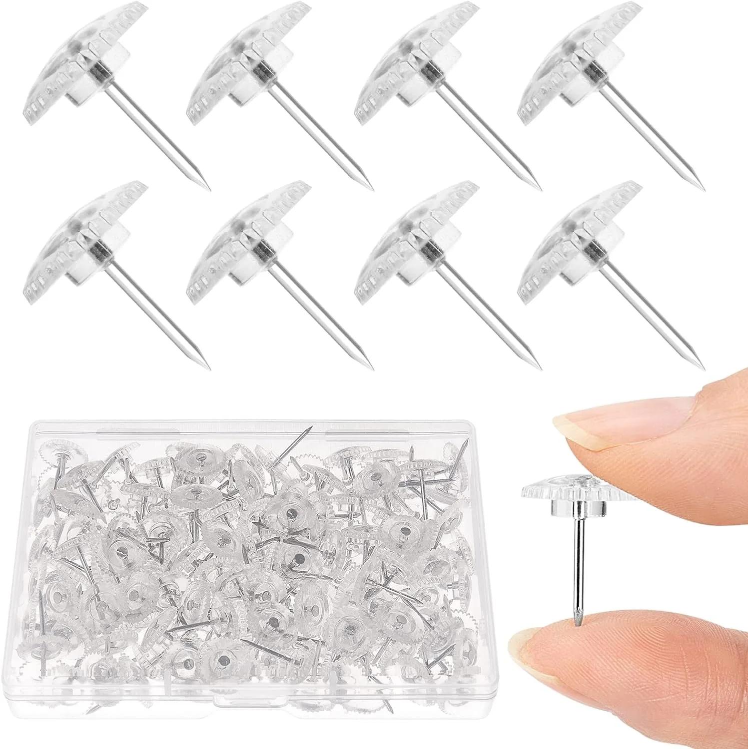 100 peças tachas de polegar transparentes, ponto de aço e cabeça, alfinetes planos transparentes para marcação de tecido, organização de escritório - Image 1