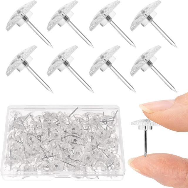 Tachas de Polegar Transparentes com Ponto de Aço - 100 Alfinetes Planos para Marcação de Tecido e Organização de Escritório