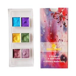 Conjunto de tintas aquarela metálicas e douradas, pigmento de aquarela para pintura de artística, com glitter, cor sólida, 6/12 - Image 4