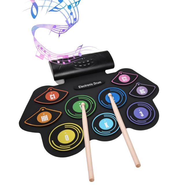 Bateria Eletrônica Portátil com Baquetas e Alto-Falante Estéreo Embutido - Presente Ideal com 9 Almofadas e Pedal para Aniversário ou Feriado