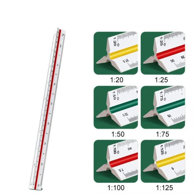Régua Escala Triangular de 30cm para Medição Precisão em Projetos de Arquitetura e Desenho Técnico