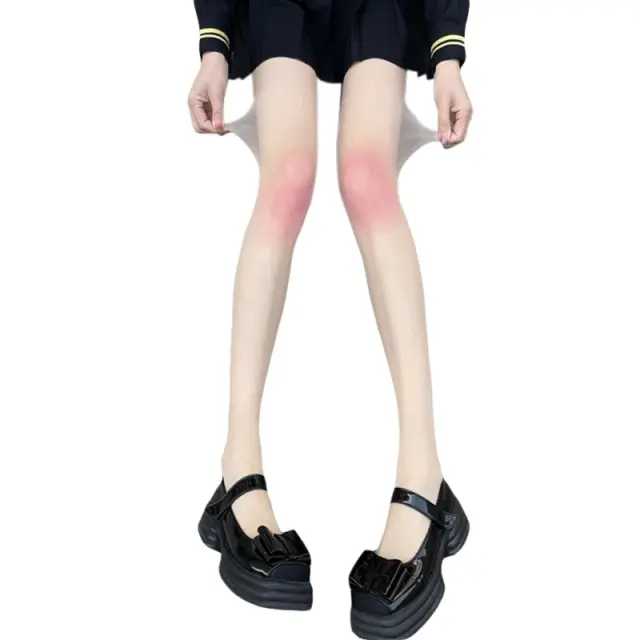 Meia-calça feminina ultrafina e transparente com design japonês para joelhos coloridos