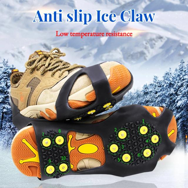 Conjunto de 2 Crampons de Aço com 10 Pinos para Aderência em Gelo e Neve - Crampom Antiderrapante para Caminhadas, Escalada e Corridas