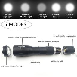 Lanterna led ultra brilhante à prova waterproof, zoo/ l/ v6, com zoom, 5 modos, actiacti, para caça, bateria 18650 - Image 5
