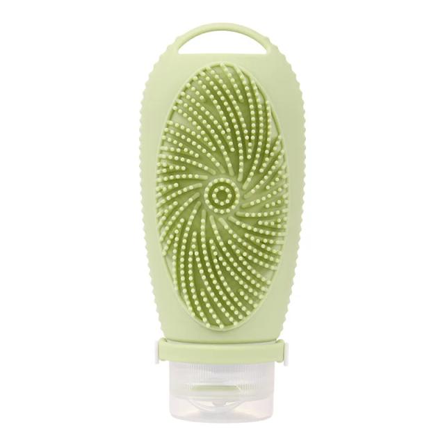 Garrafa Portátil Recarregável para Chuveiro e Banho com Escova de 100ml - Ideal para Viagens com Shampoo e Cosméticos