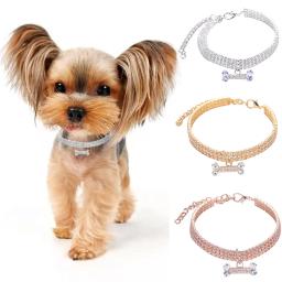 Colar para animais de estimação, suprimentos para cães e gatos, coleira ajustável com pingente de osso de zircônia de diamante, joias de luxo, metal, cobre, coleiras para cachorros - Image 1