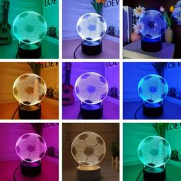 Futebol 3d luz noturna, lâmpada de ilusão óptica com toque, 7 mudando de cor, para quarto, 1pc - Image 2