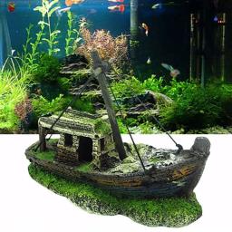 Aquário Shipwreck Decorações, Fish Tank Ornamentos, Resina afundado Navio de água doce Saltwater Betta Decor - Image 5